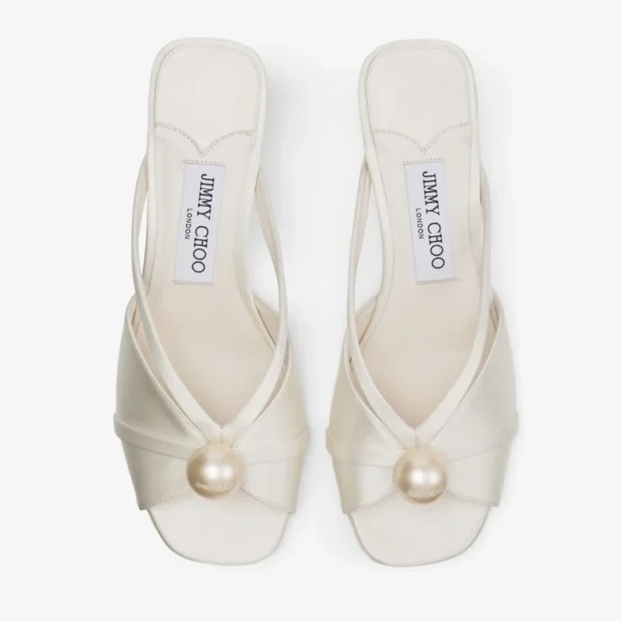 Siva Mule 50 Ivory Satin Mule with Pearl Embellishment