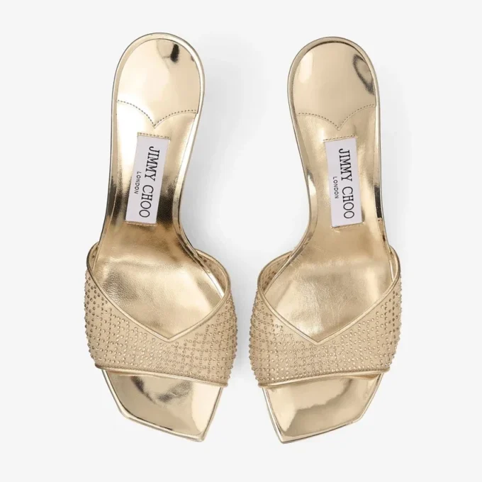 Skye 70 Gold Illusion Crystal Mesh and Liquid Metal Leather Sandals