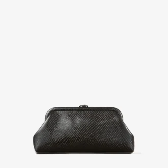 Skylar Black Shiny Snake Printed Leather Clutch with Square Jc Clasp
