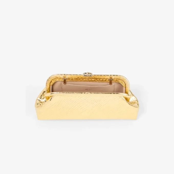 Skylar Gold Candy Wrap Leather Clutch with Square Jc Clasp