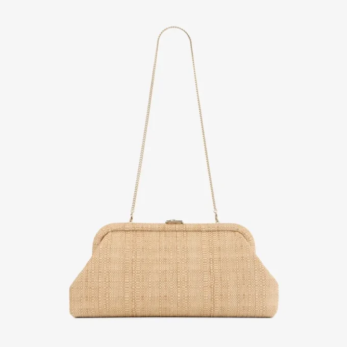 Skylar Natural Fine Raffia Clutch Bag with Square Jc Clasp