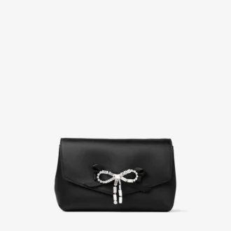 Soft Bow Mini Bag Black Satin Mini Bag with Crystal Bow