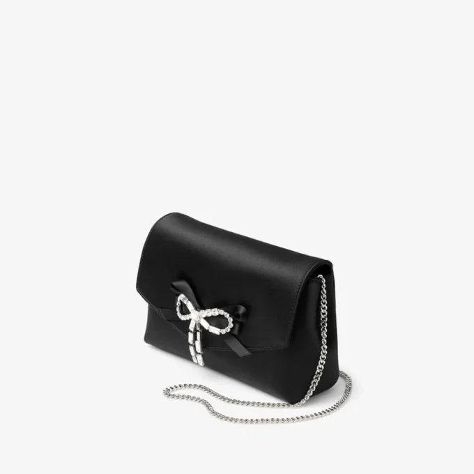 Soft Bow Mini Bag Black Satin Mini Bag with Crystal Bow