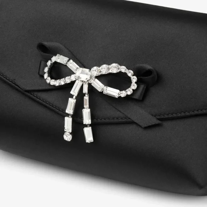 Soft Bow Mini Bag Black Satin Mini Bag with Crystal Bow