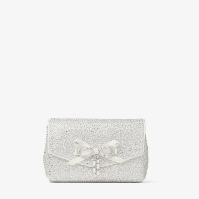 Soft Bow Mini Bag Ivory Satin Mini Bag with Crystal Bow