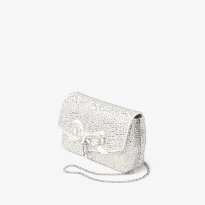Soft Bow Mini Bag Ivory Satin Mini Bag with Crystal Bow