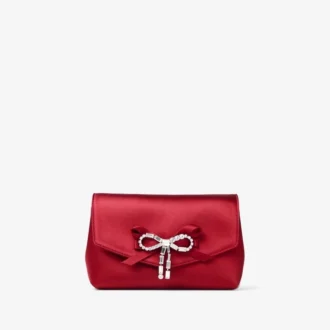 Soft Bow Mini Bag Ruby Red Satin Mini Bag with Crystal Bow