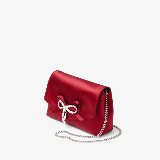 Soft Bow Mini Bag Ruby Red Satin Mini Bag with Crystal Bow