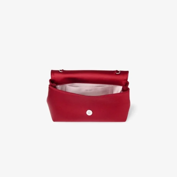 Soft Bow Mini Bag Ruby Red Satin Mini Bag with Crystal Bow