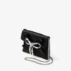 Soft Card Holder with Chain Black Satin Cardholder with Crystal Bow