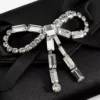 Soft Card Holder with Chain Black Satin Cardholder with Crystal Bow