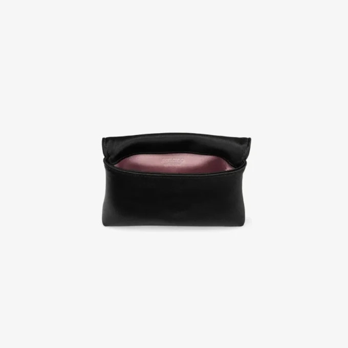 Soft Card Holder with Chain Black Satin Cardholder with Crystal Bow
