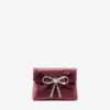 Soft Card Holder with Chain Deep Merlot Satin Cardholder with Crystal Bow