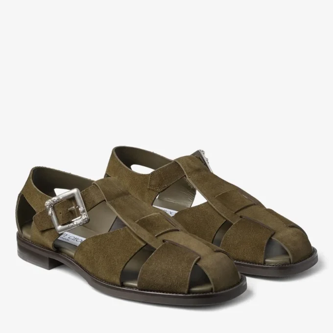 Sol Slide Moss Green Velvet Suede Sandals
