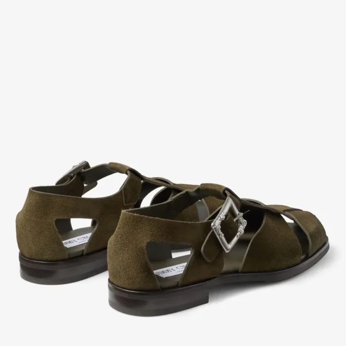 Sol Slide Moss Green Velvet Suede Sandals