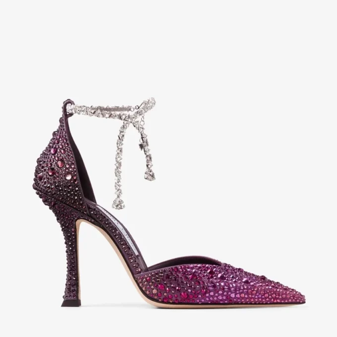 Stevie 100 Winter Bloom and Violet Orchid Mix Satin Pumps with Degrade Crystal