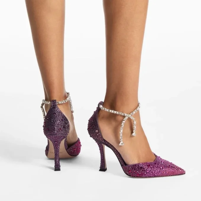 Stevie 100 Winter Bloom and Violet Orchid Mix Satin Pumps with Degrade Crystal