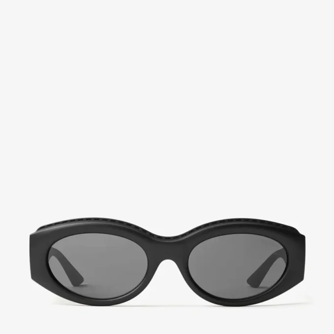 Sue Matte Black Oval Sunglasses