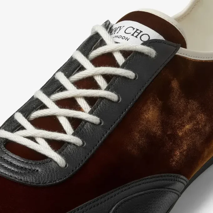 Sunny M Bronze Mix Leather and Velvet Low Top Trainers