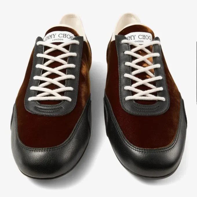 Sunny M Bronze Mix Leather and Velvet Low Top Trainers