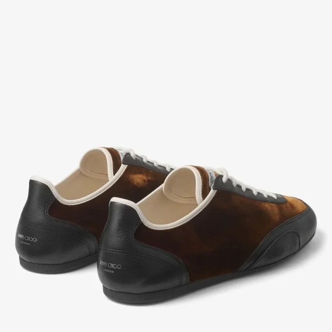 Sunny M Bronze Mix Leather and Velvet Low Top Trainers