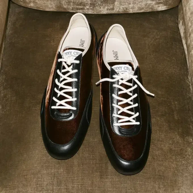 Sunny M Bronze Mix Leather and Velvet Low Top Trainers