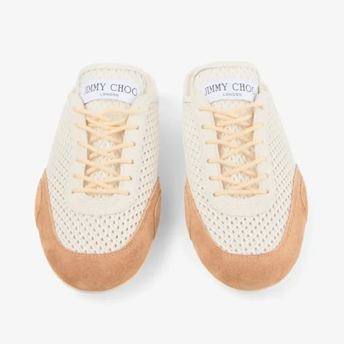 Sunny Mule F Latte and Toffee Leather Mix and Diamond Mesh Low Top Trainers