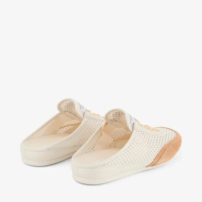 Sunny Mule F Latte and Toffee Leather Mix and Diamond Mesh Low Top Trainers