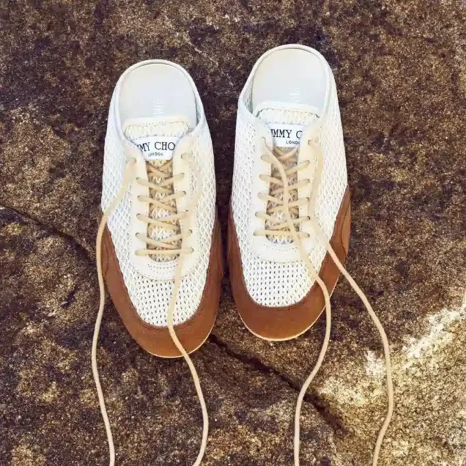 Sunny Mule F Latte and Toffee Leather Mix and Diamond Mesh Low Top Trainers