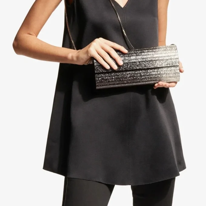 Sweetie Black and Champagne DéGradé Glitter Acrylic Clutch Bag