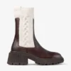 Tamia Flat Chocolate Shiny Calf Leather Ankle Boots with Cable Knit