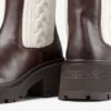 Tamia Flat Chocolate Shiny Calf Leather Ankle Boots with Cable Knit