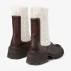 Tamia Flat Chocolate Shiny Calf Leather Ankle Boots with Cable Knit