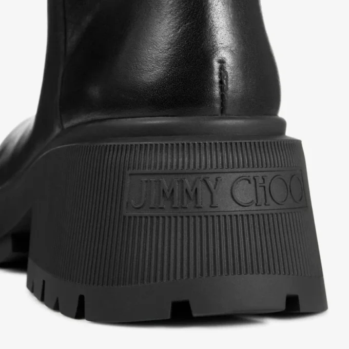 Tamsin Knee Boot Flat Black Shiny Calf Leather Knee High Boot