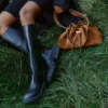 Tamsin Knee Boot Flat Black Shiny Calf Leather Knee High Boot