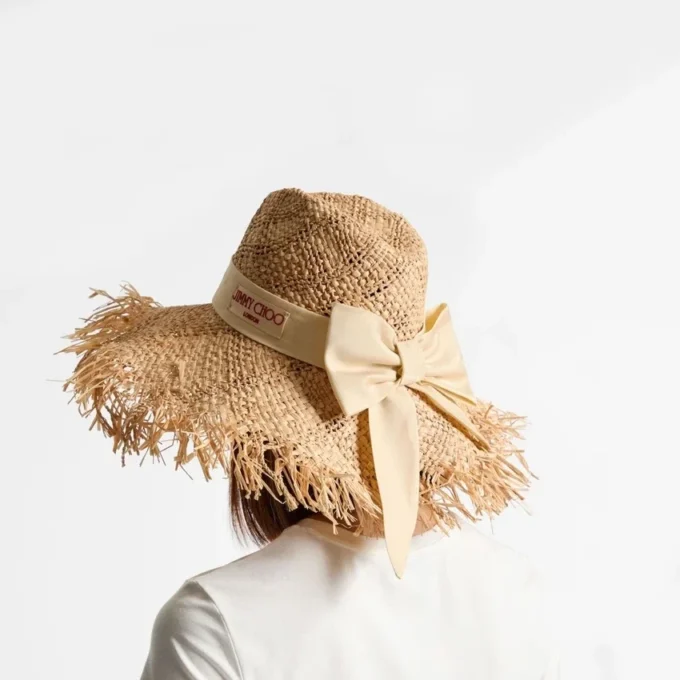 Thalia Small Natural Raffia Hat with Ribbon Bow