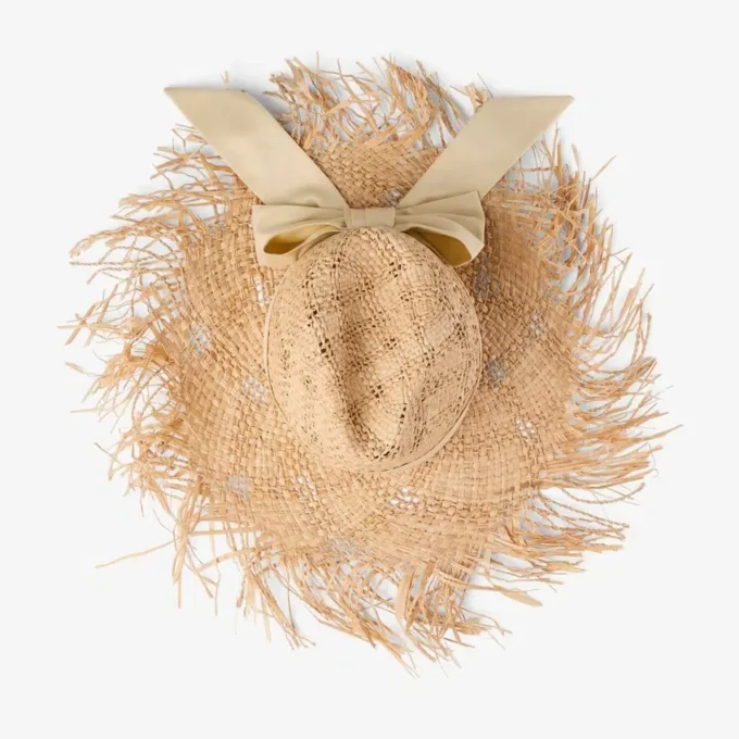 Thalia Small Natural Raffia Hat with Ribbon Bow