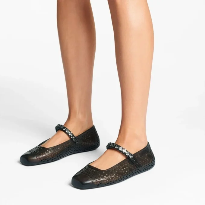 The Jelly Black Jelly Ballerina Flats with Crystal Embellishment