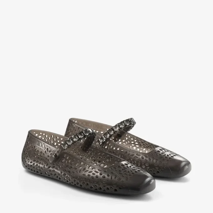The Jelly Black Jelly Ballerina Flats with Crystal Embellishment
