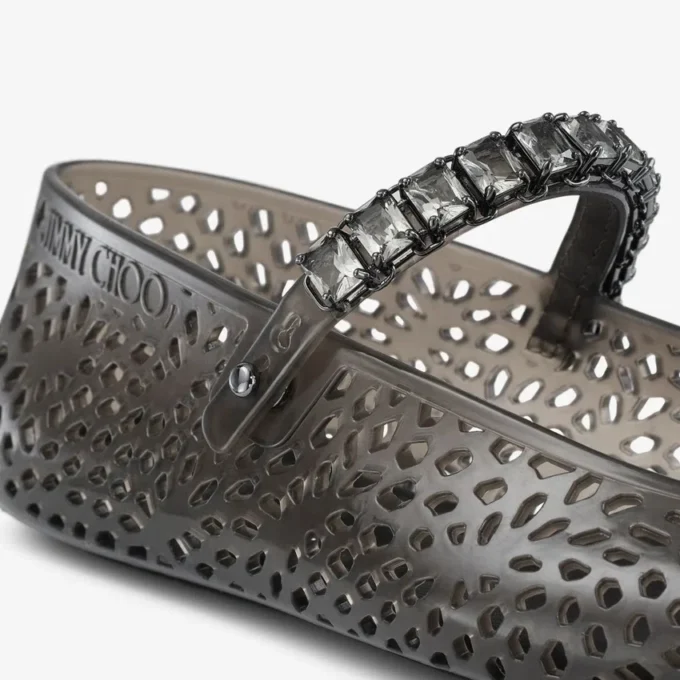 The Jelly Black Jelly Ballerina Flats with Crystal Embellishment