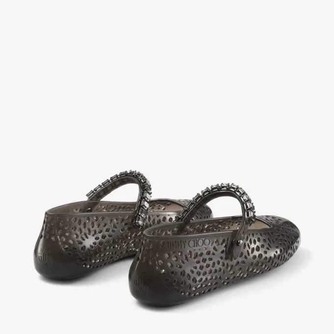 The Jelly Black Jelly Ballerina Flats with Crystal Embellishment