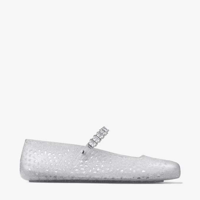 The Jelly Clear Jelly Ballerina Flats with Crystal Embellishment
