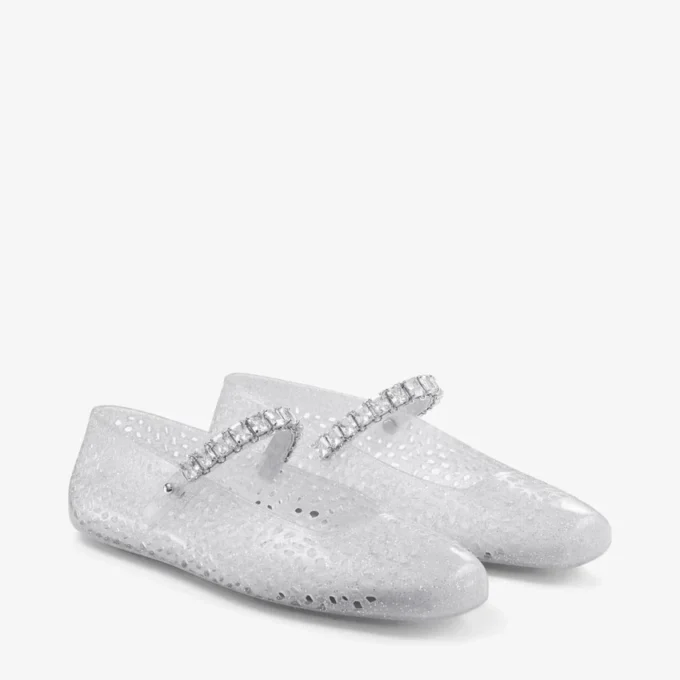 The Jelly Clear Jelly Ballerina Flats with Crystal Embellishment