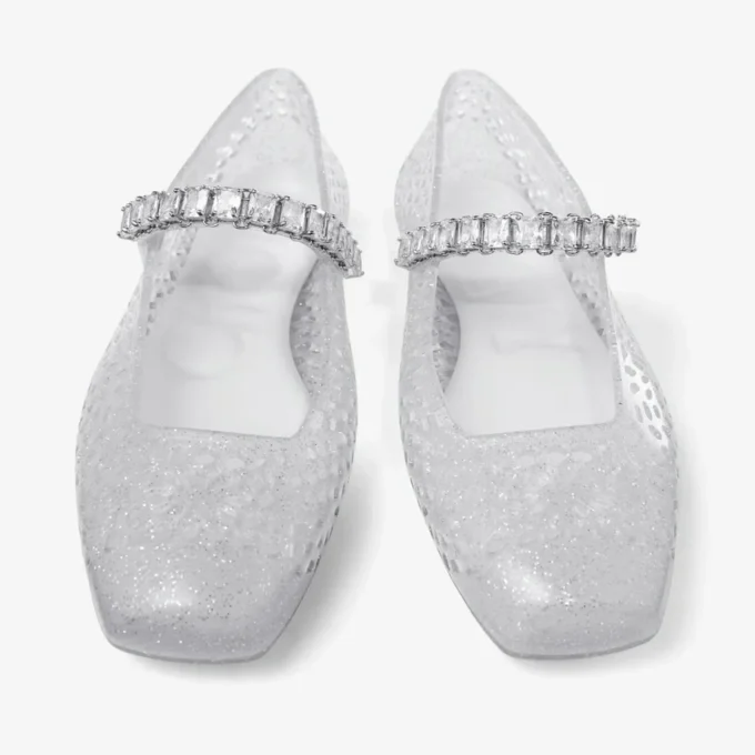 The Jelly Clear Jelly Ballerina Flats with Crystal Embellishment