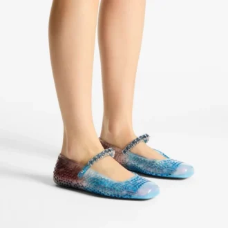 The Jelly Denim Degradé Jelly Ballerina Flats with Crystal Embellishment