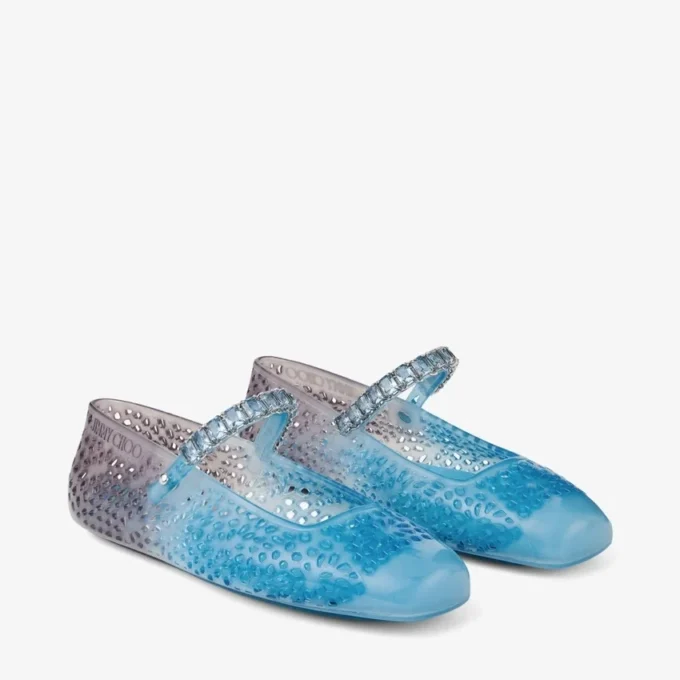 The Jelly Denim Degradé Jelly Ballerina Flats with Crystal Embellishment