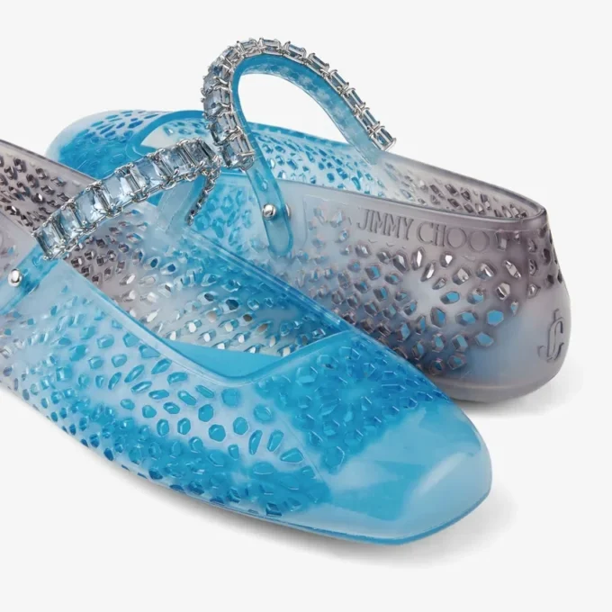 The Jelly Denim Degradé Jelly Ballerina Flats with Crystal Embellishment