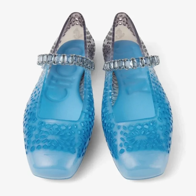 The Jelly Denim Degradé Jelly Ballerina Flats with Crystal Embellishment