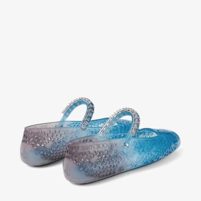 The Jelly Denim Degradé Jelly Ballerina Flats with Crystal Embellishment