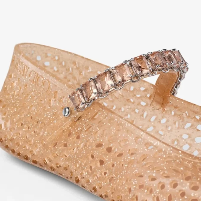 The Jelly Light Toffee Jelly Ballerina Flats with Crystal Embellishment